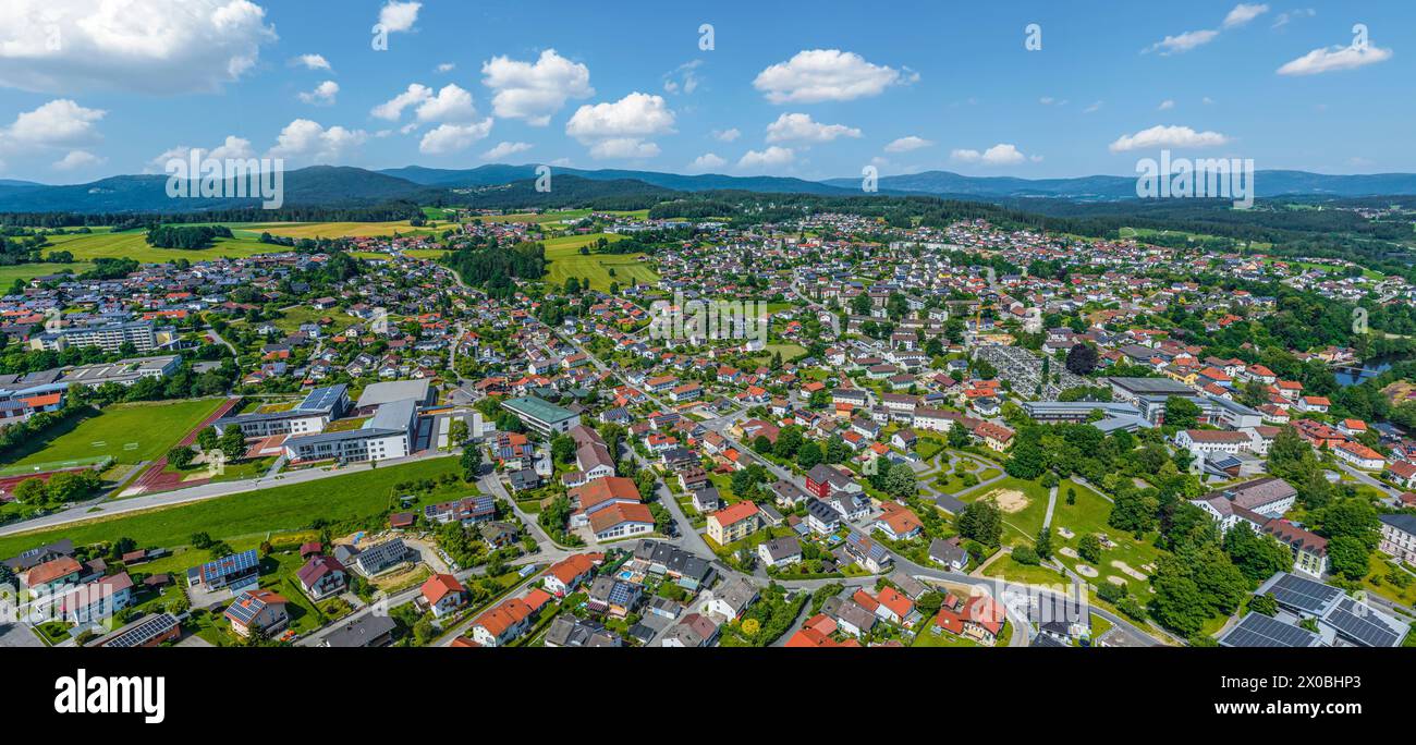 Aerial view of the Lower Bavarian district town of Regen in the Bavarian Forest Stock Photo