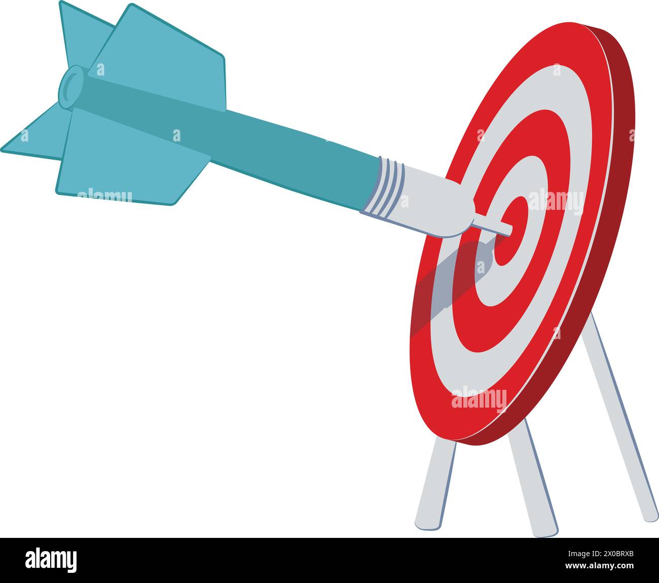 Illustration of a dart stuck in the center of a target. Stock Vector