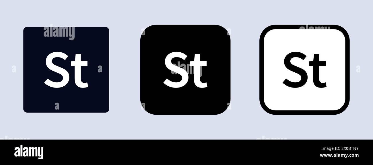 Adobe Stock logotype. Adobe application logo. Black, white and original
