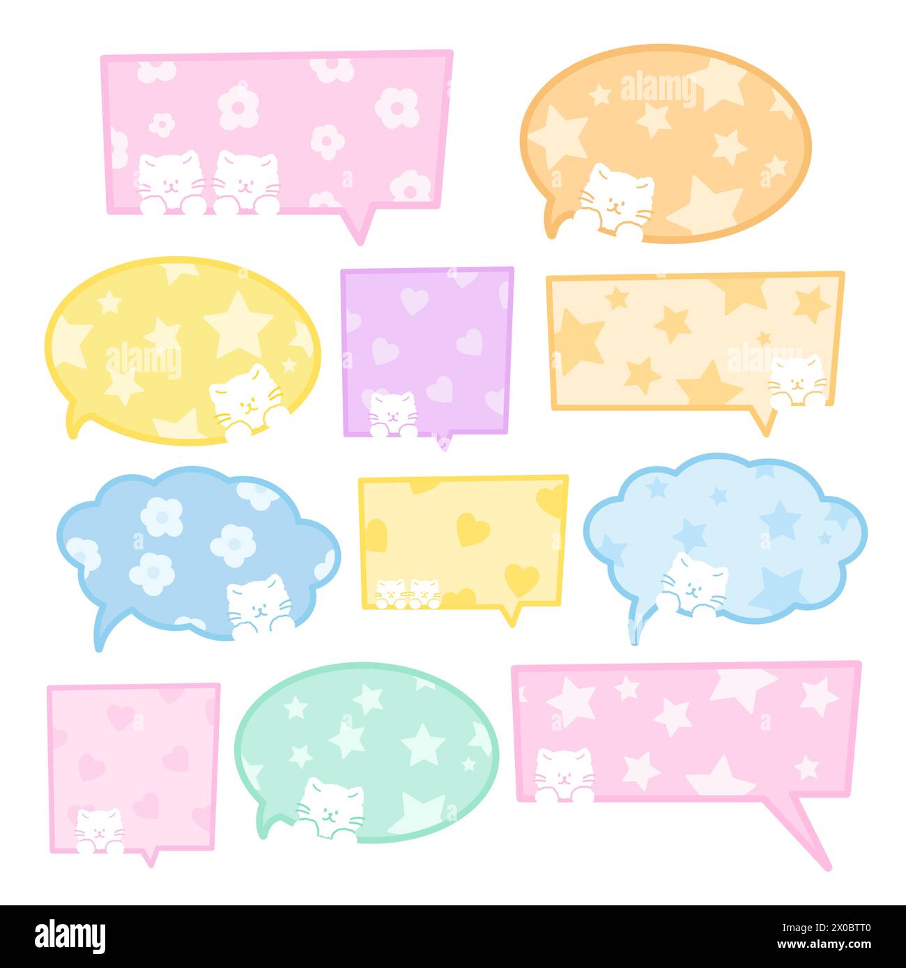 Cute illustration of text bubble with cat for cartoon, comic, manga, message, chat, speech, decoration, print, social media, stickers, communication Stock Vector
