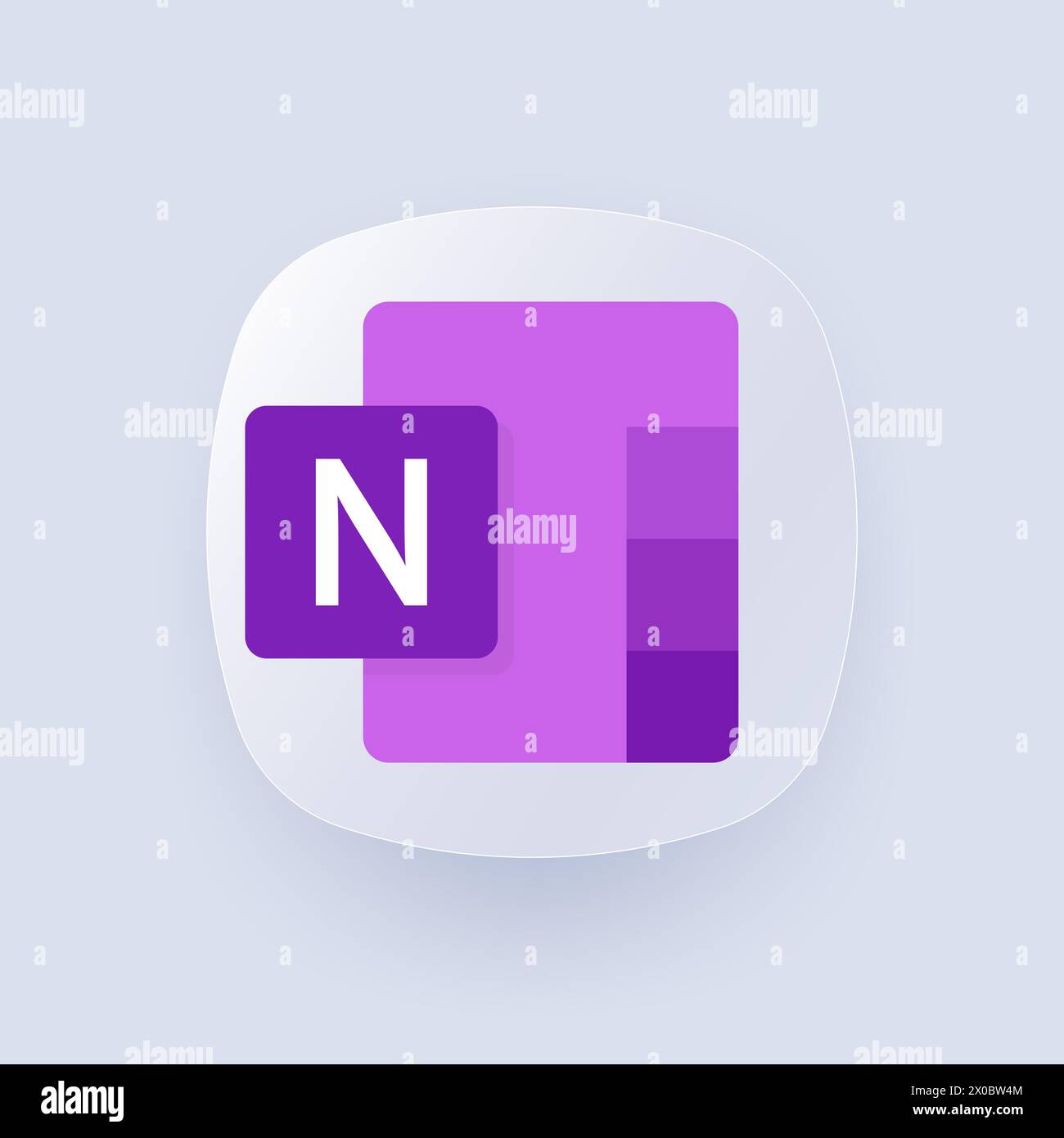 Microsoft OneNote logo. Program for creating quick notes and organizing personal information. Microsoft Office 365 logotype. Microsoft Corporation. So Stock Vector