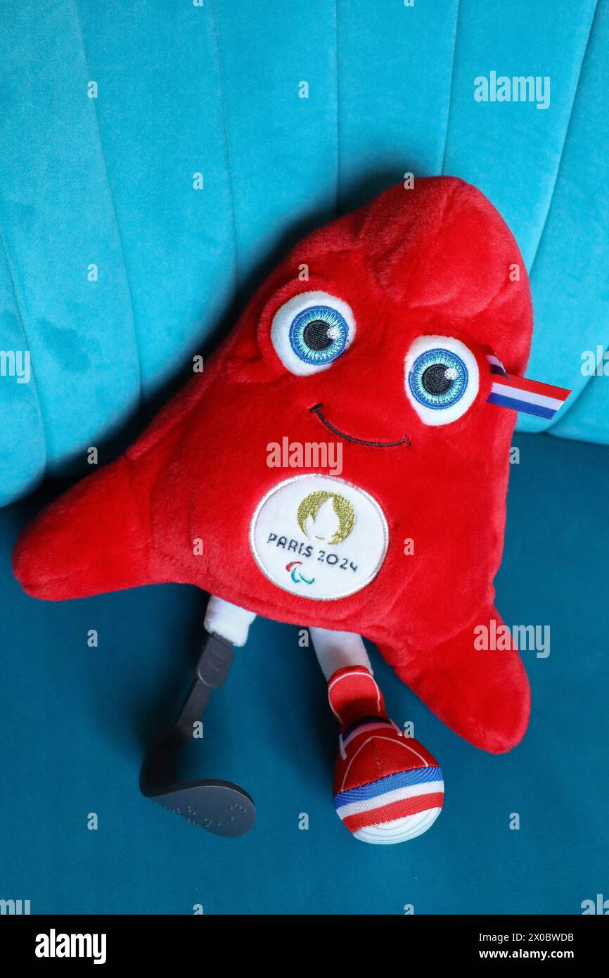 April 11, 2024, Paris, France: Paris 2024 Olympics Plush Mascot (Credit Image: © Mickael Chavet/ZUMA Press Wire) EDITORIAL USAGE ONLY! Not for Commercial USAGE! Stock Photo