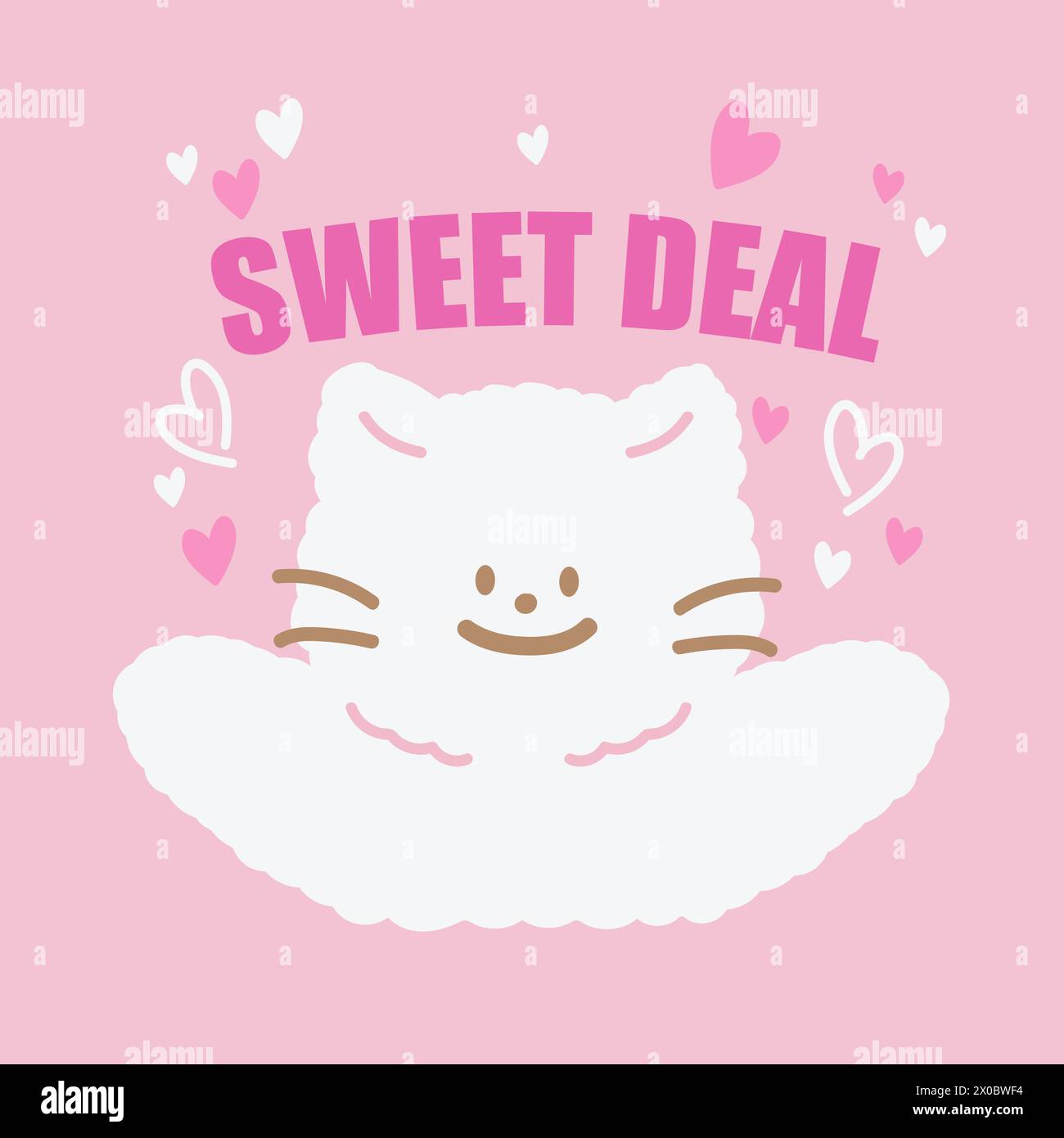 Illustration of cat, hearts, SWEET DEAL letters for online shopping, Valentine deal, sweet dessert, discount, campaign logo, sale background, ads Stock Vector