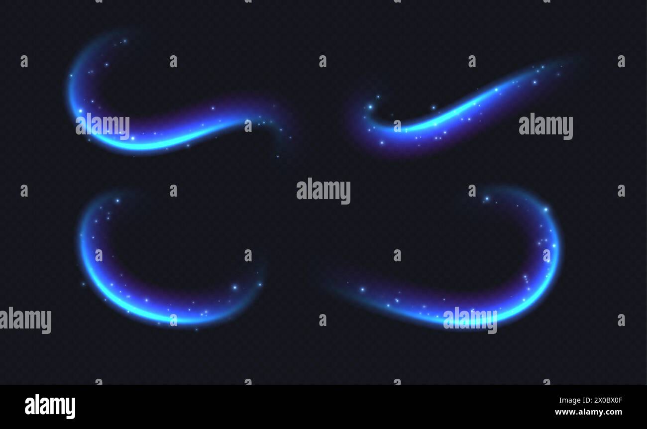 Blue speed lines, glowing motion effect. Cold air flow effect, fresh breeze, winter freezing wind, blue light trails. Stock Vector