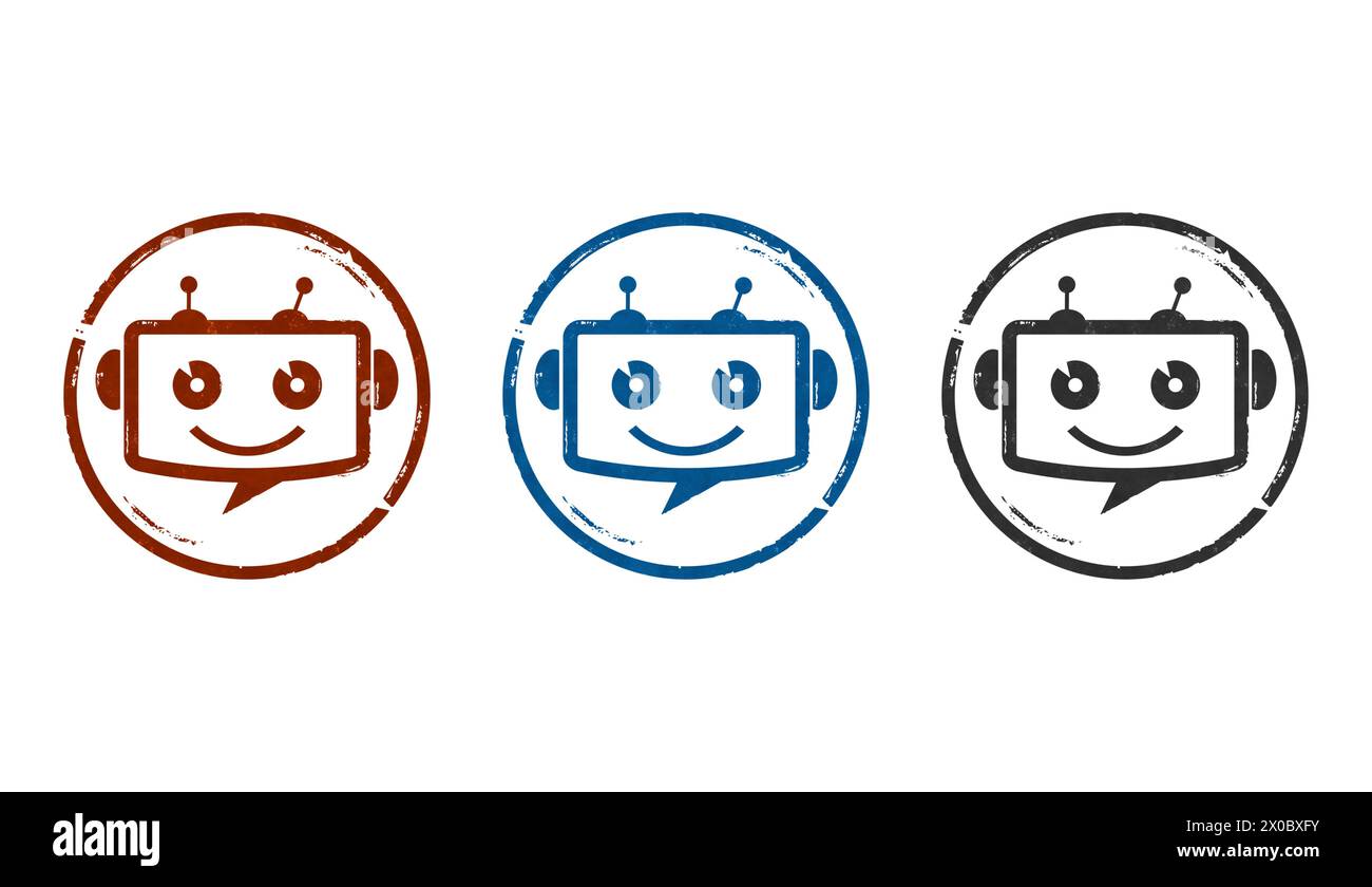 Chatbot ai bot stamp icons in few color versions. Artificial ...