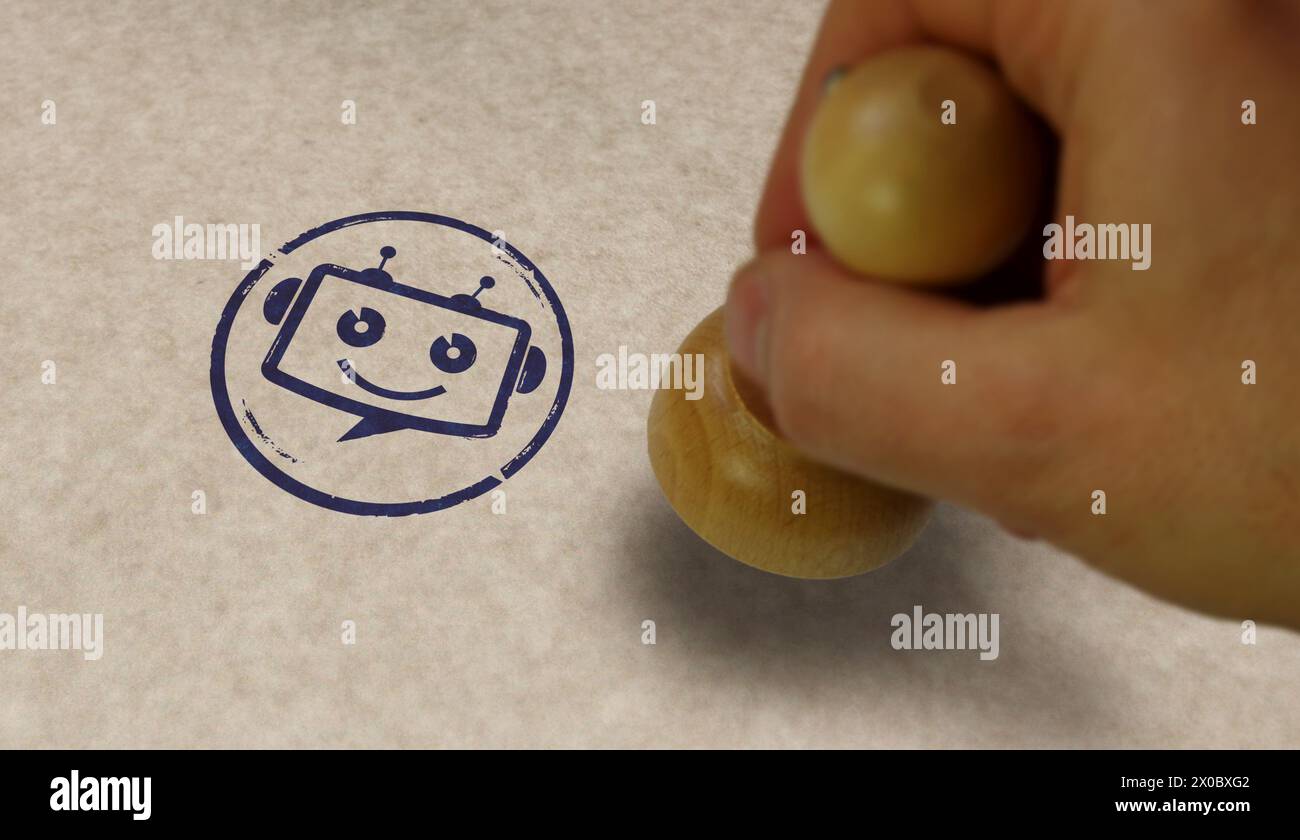 Chatbot ai bot stamp and hand stamping impact animation. Artificial ...