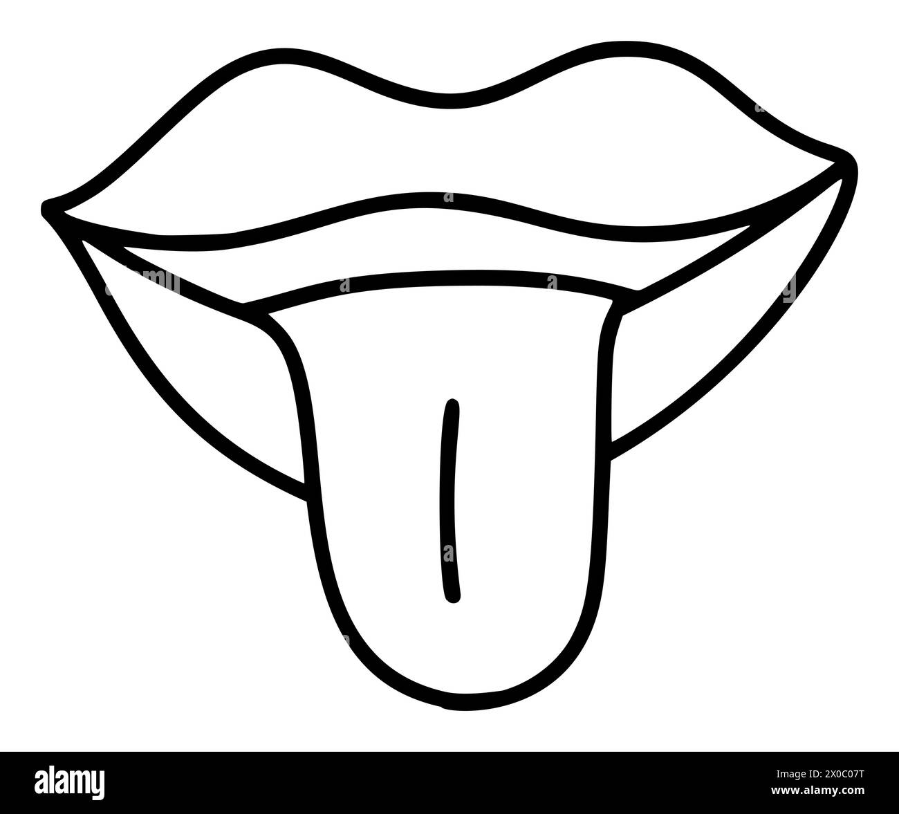 Hand drawn lips with tongue icon in simple doodle style. Woman mouth with lines. Monochrome design Stock Vector