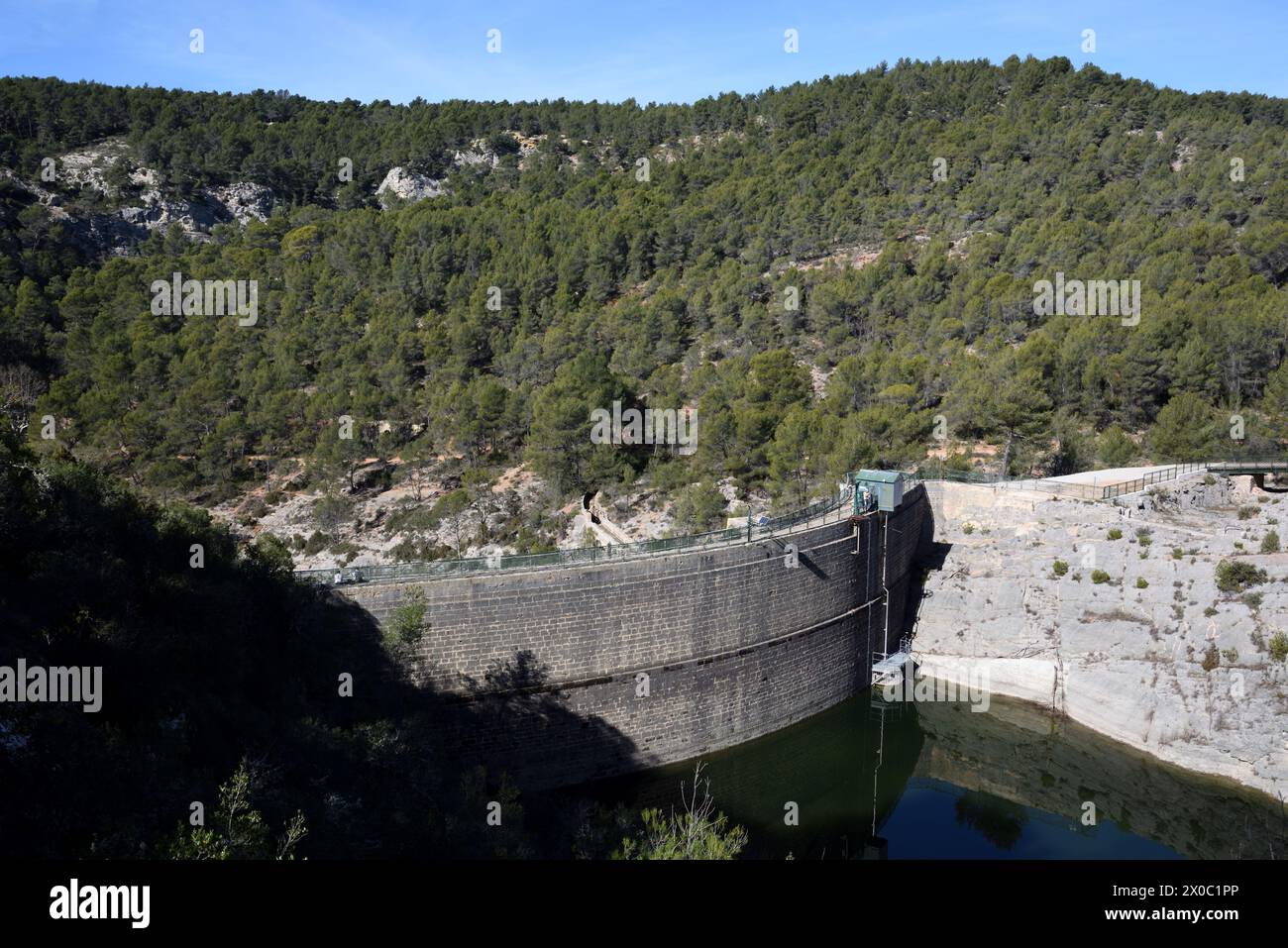 Zola Dam or Barrage Zola, by François Zola, which Dams the La Cause River on the Mont or Montagne Sainte-Victoire Moutain Le Tholonet Aix-en-Provence Stock Photo