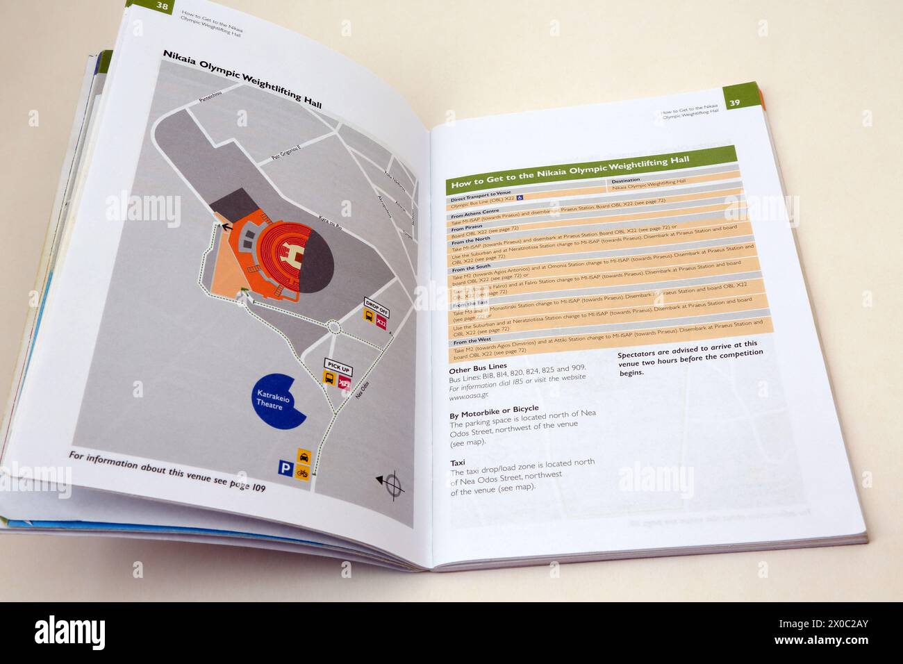 Stadion Official Spectators guide to  Summer Olympics Athens 2004 Map of Weightlifting Hall Stock Photo