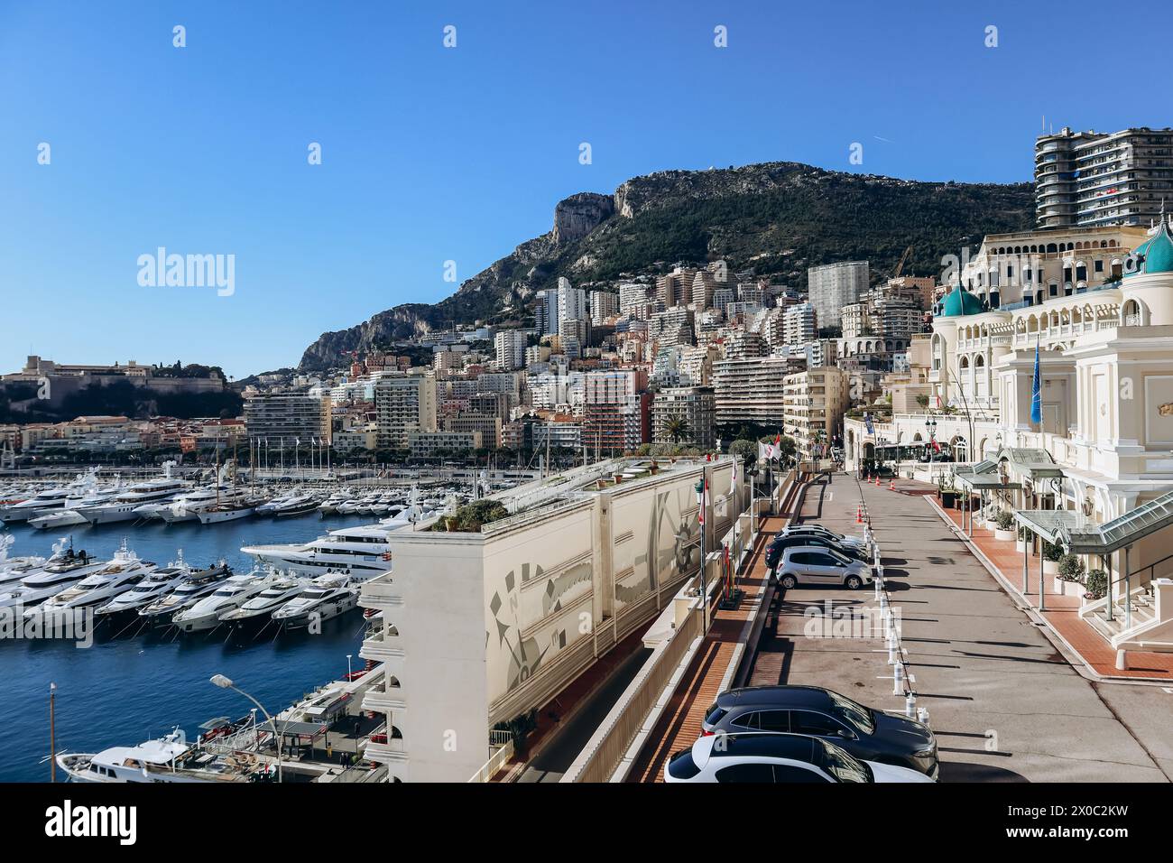 Monaco, Monaco - 20 January 2024: View of Port Hercule in Monaco on a sunny day Stock Photo
