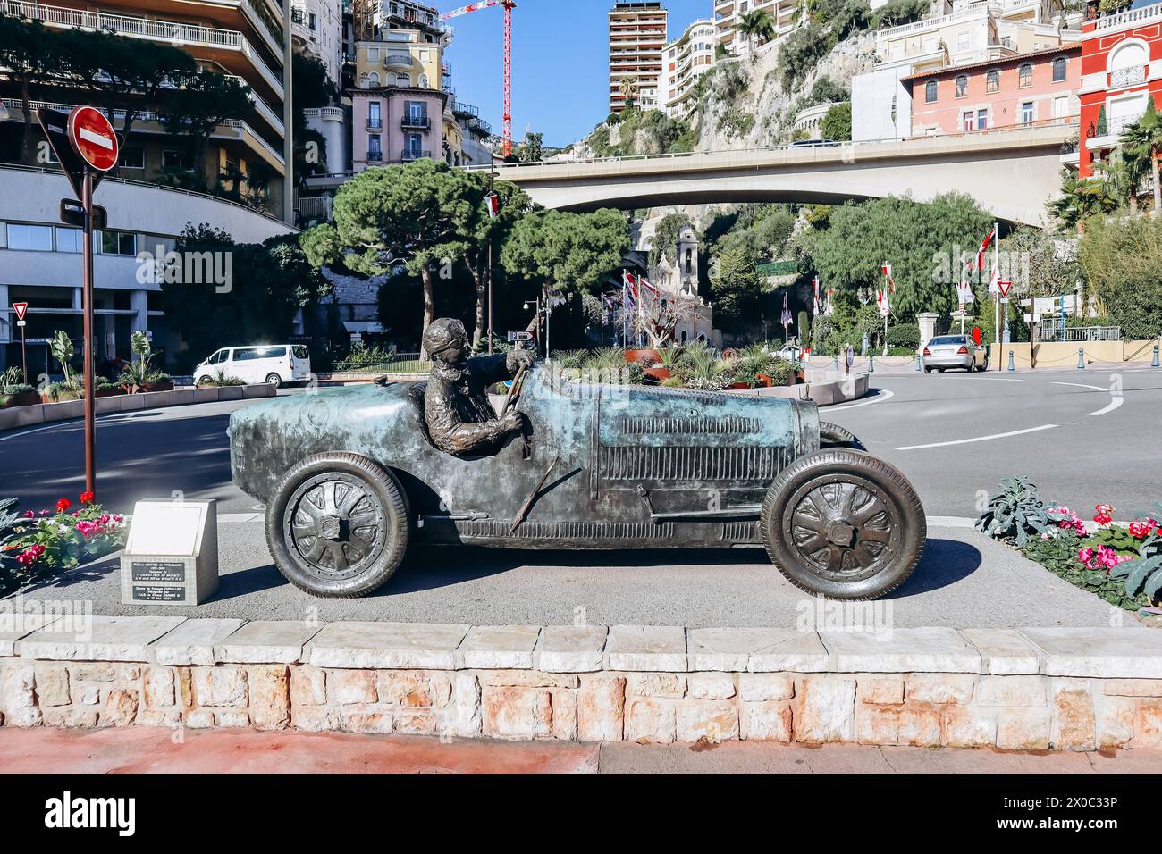 Monaco, Monaco - 20 January 2024: Statue of William Grover (Williams), winner of the 1st Grand Prix de Monaco on April 1929. Sculptor Francois Chevall Stock Photo