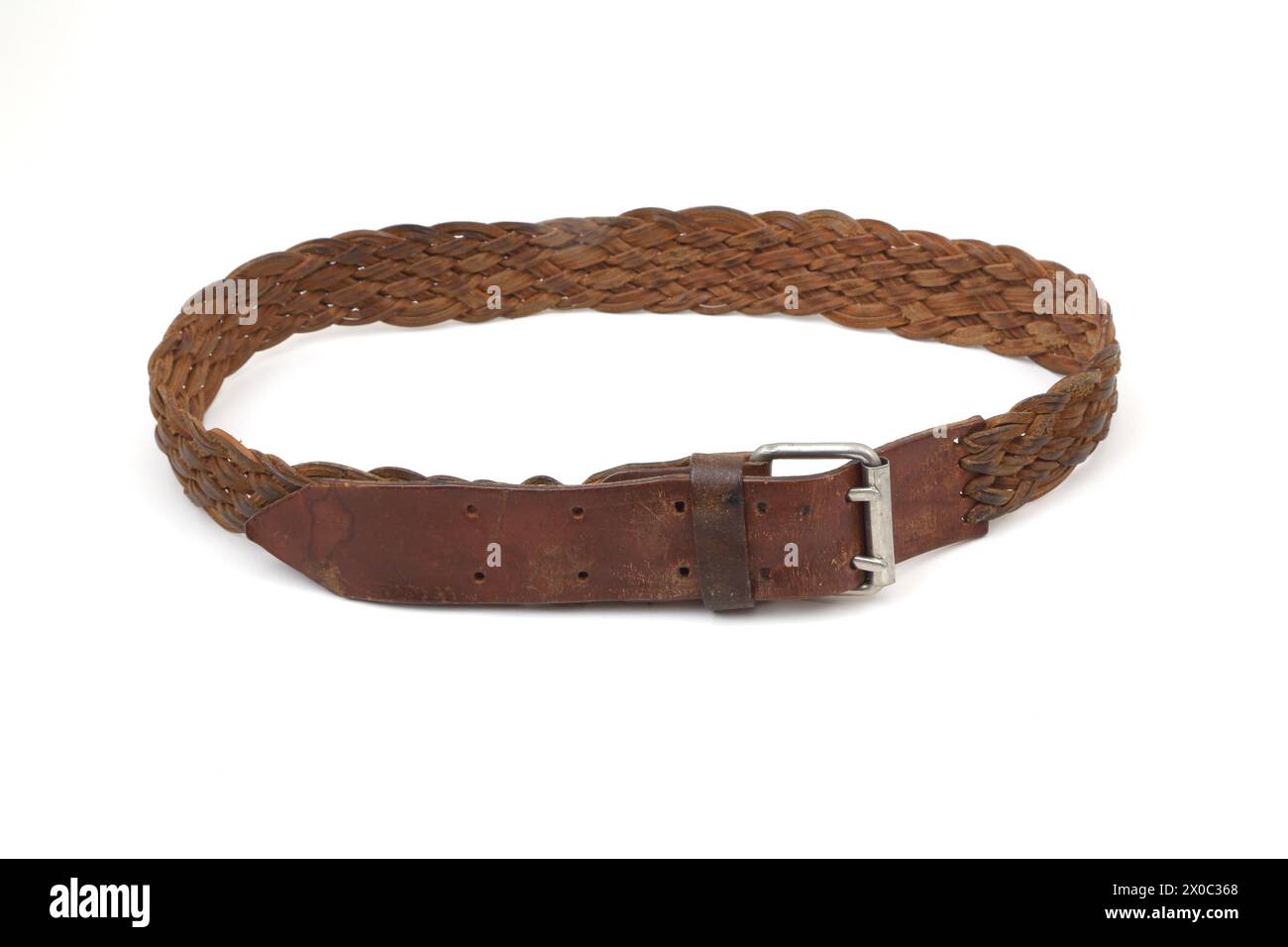 Vintage Wide Brown Leather Plaited Belt Stock Photo