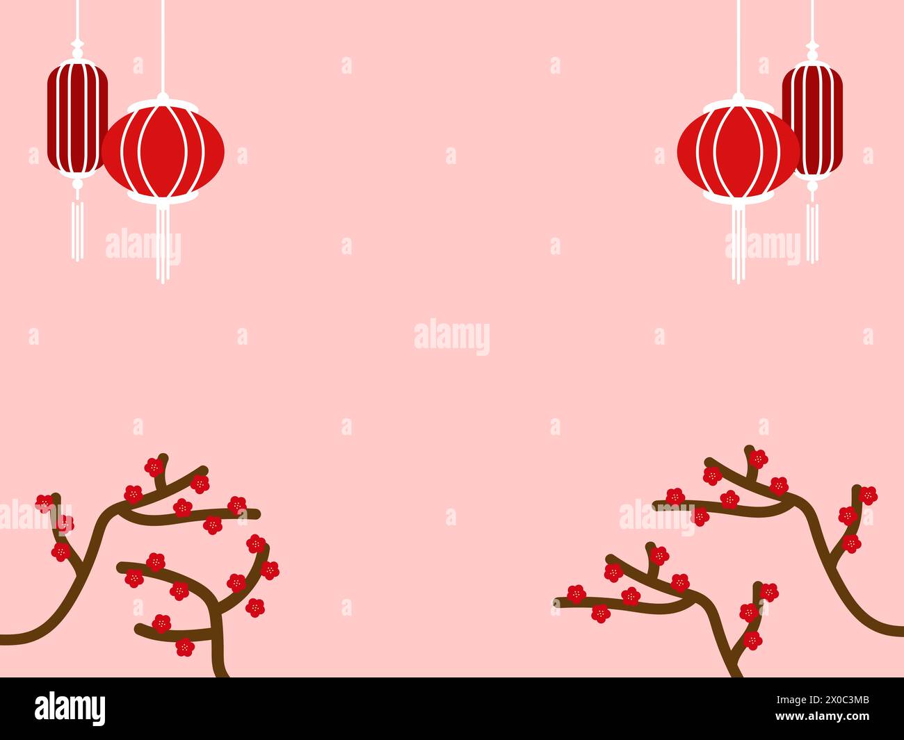 Pale red background with red lanterns for Chinese New Year, Chuseok, mid autumn festival, celebration, wallpaper, banner, frame, backdrop, print, ads Stock Vector