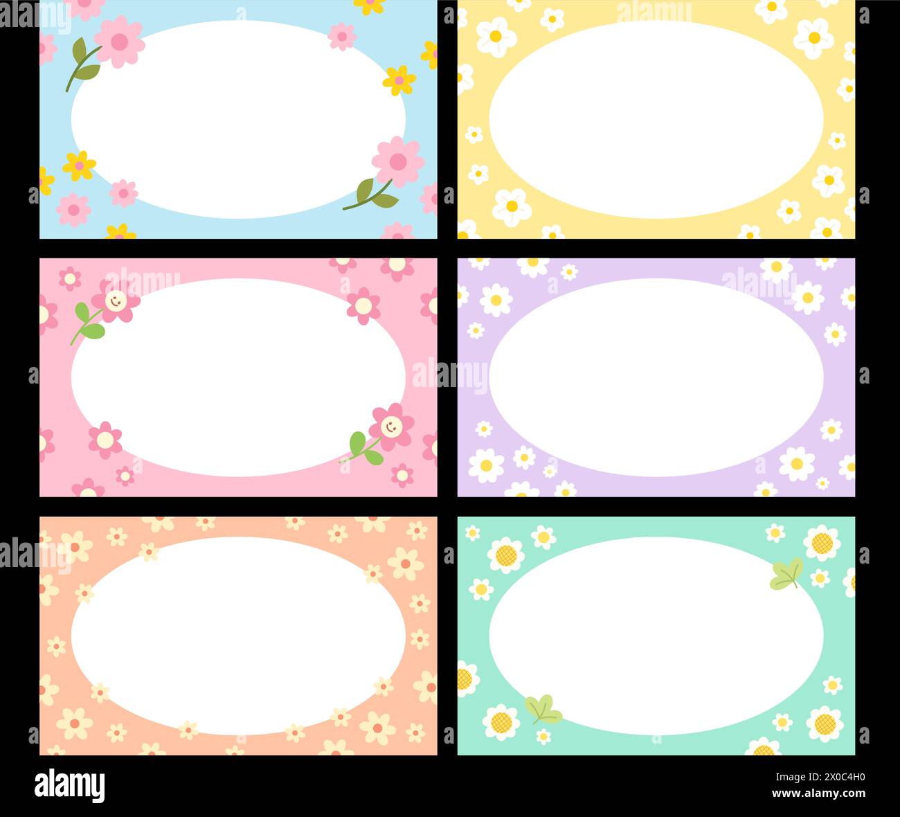 Pastel frame set with flowers for banner, background, wallpaper, ad template, floral pattern, picnic, spring, summer, nature, garden, name tags, memo Stock Vector