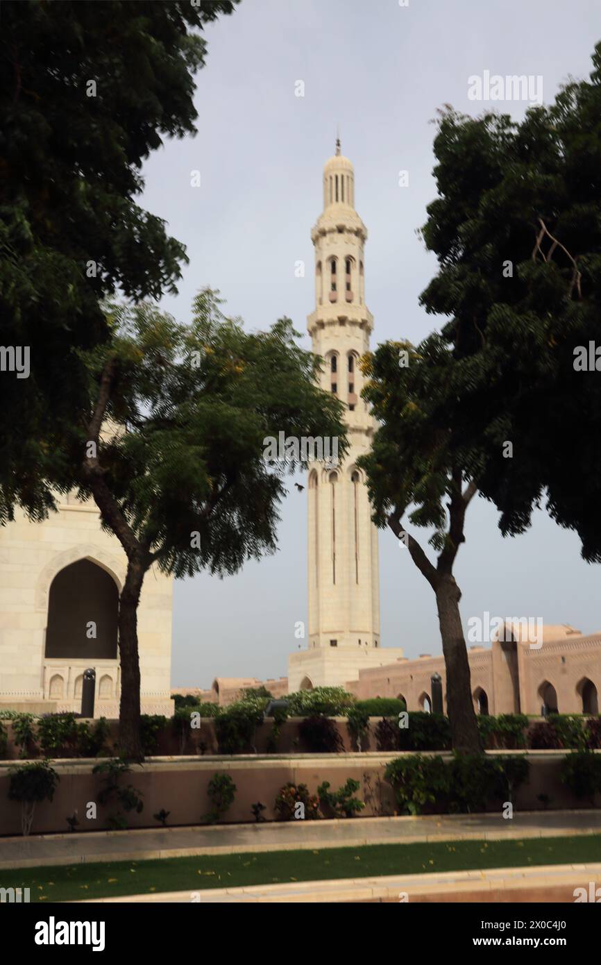 Sultan Qaboos Grand Mosque Minaret and Gardens Muscat Oman Stock Photo