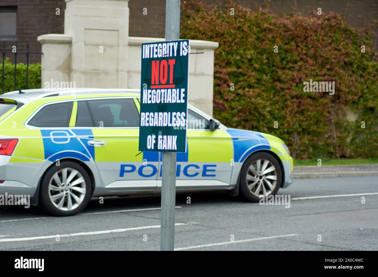 Belfast, United Kingdom 11 04 2024 Posters outside Stormont Hotel as NI Policing Board holds meeting Belfast Northern Ireland Credit: HeadlineX/Alamy Live News Stock Photo