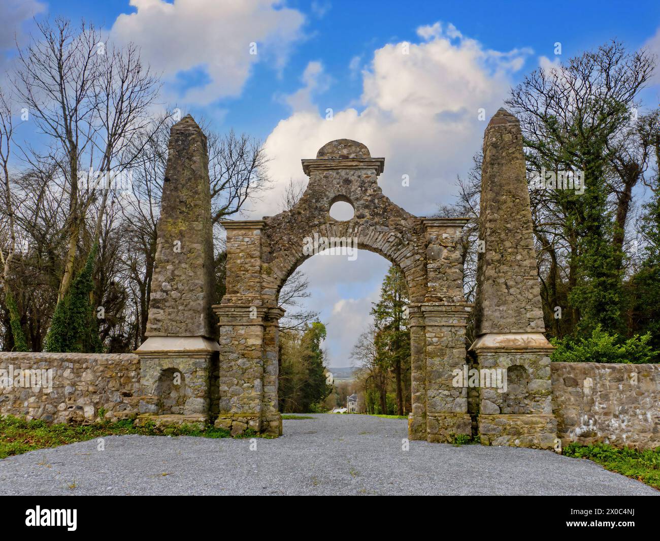 The 18th-century Gloster Archway folly in the demesne of Gloster House near Shinrone in County Offaly. Stock Photo