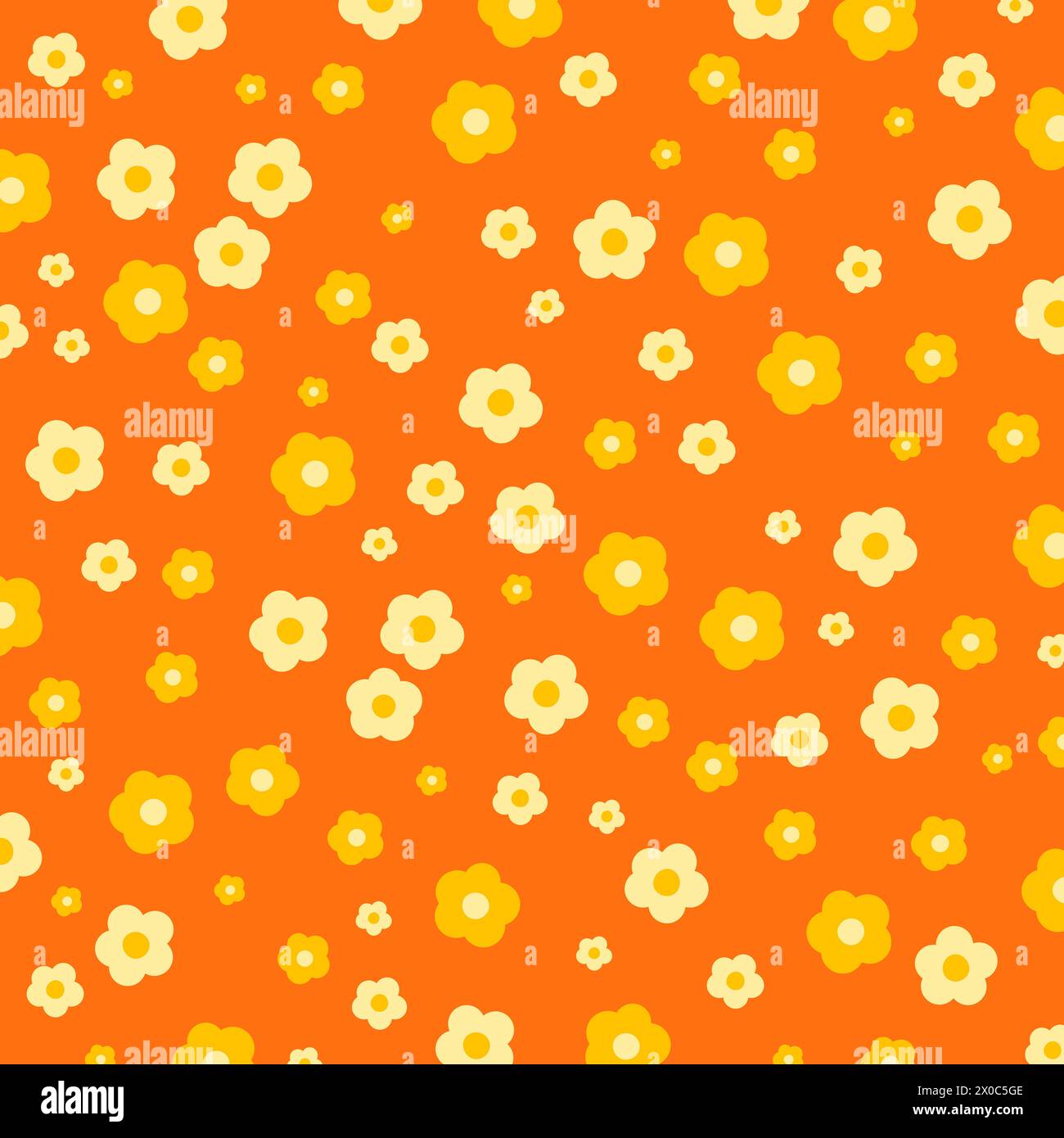 Orange flowers and yellow flowers on an orange background for summer wallpaper, fabric print, floral pattern, kid clothes, spring, summer textile Stock Vector