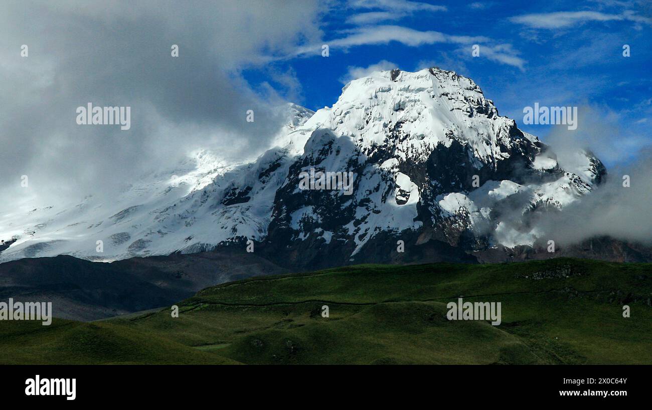Cayambe Volcano Snowcapped Mountain, Cayambe Coca National Park, Pichincha Province, Ecuadorian Andes, Ecuador, America Stock Photo