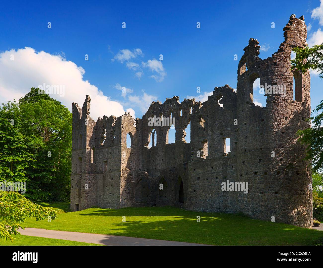 The mock abbey remains, known as the 'Jealous Wall'  in the Belvedere demesne in County Westmeath, Ireland Stock Photo