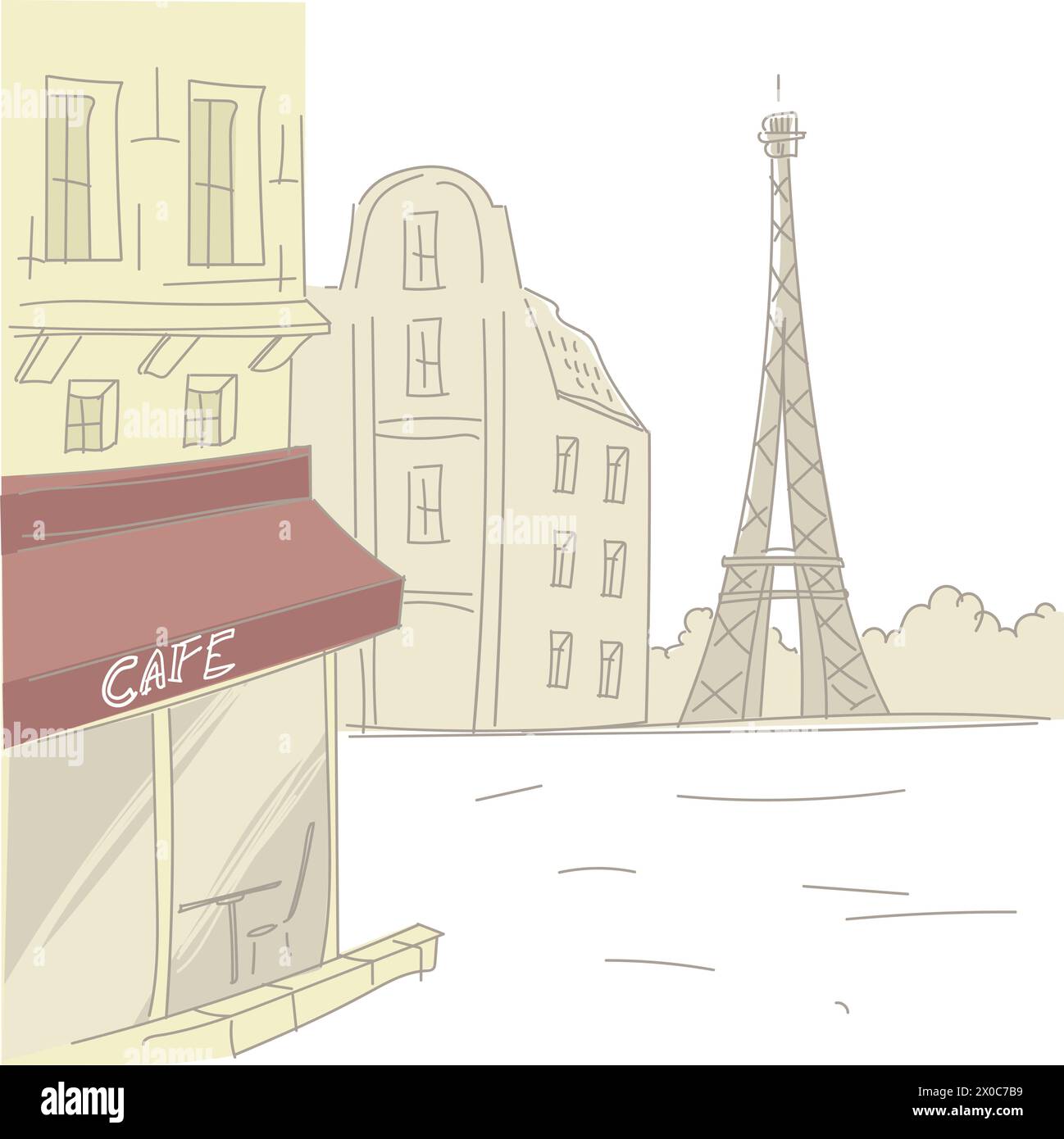 Paris street with cafe and eiffel tower vector Stock Vector