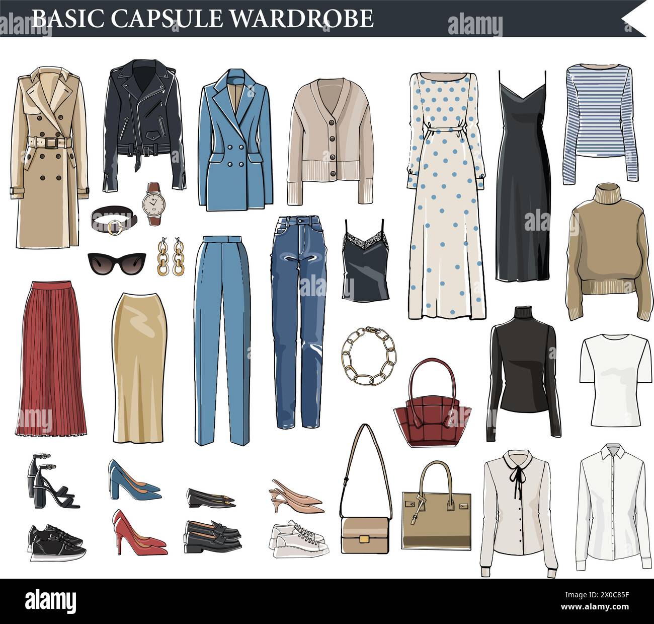 Basic capsule wardrobe for elegant women vector Stock Vector
