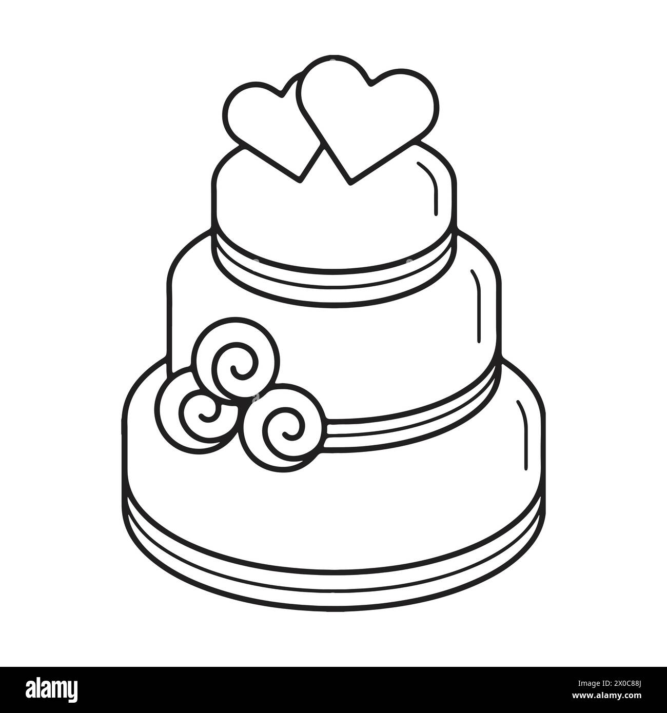 Delicate Birthday Cake Outline Drawing on Paper - Artistry in Lines Stock Vector
