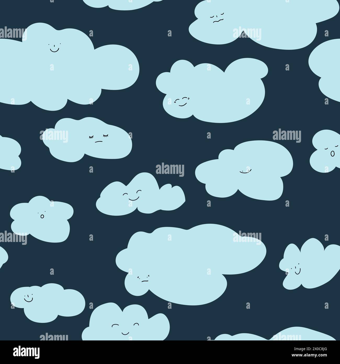 Cloud character with smiling face seamless pattern Stock Vector