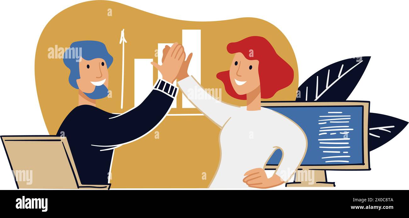 Successful team members giving high five vector Stock Vector