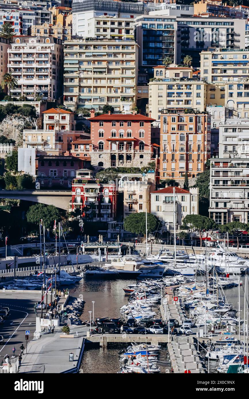 Monaco, Monaco - 20 January 2024: View of Port Hercule in Monaco on a sunny day Stock Photo