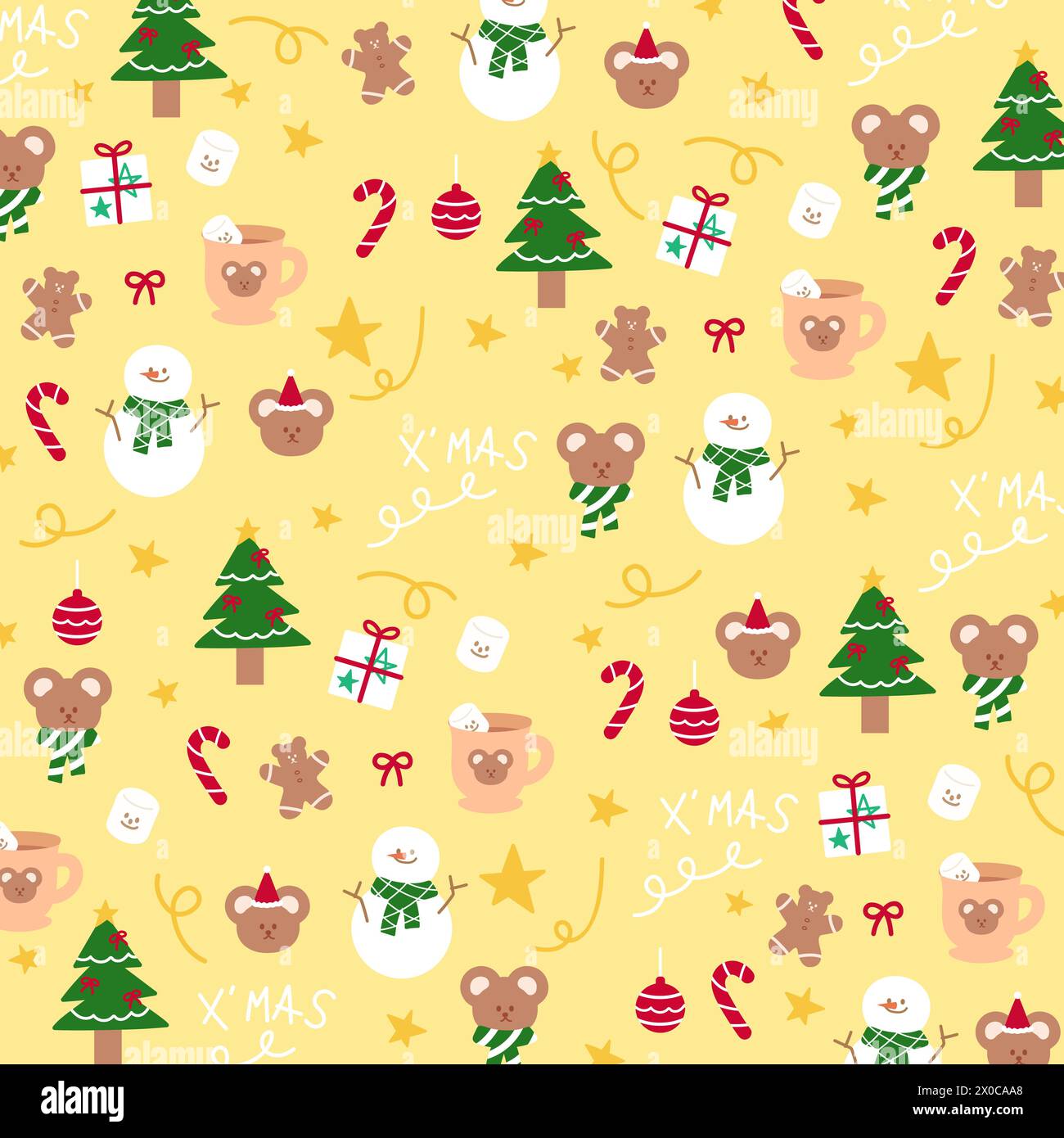 Christmas and New Year illustrations of teddy bear, Christmas tree