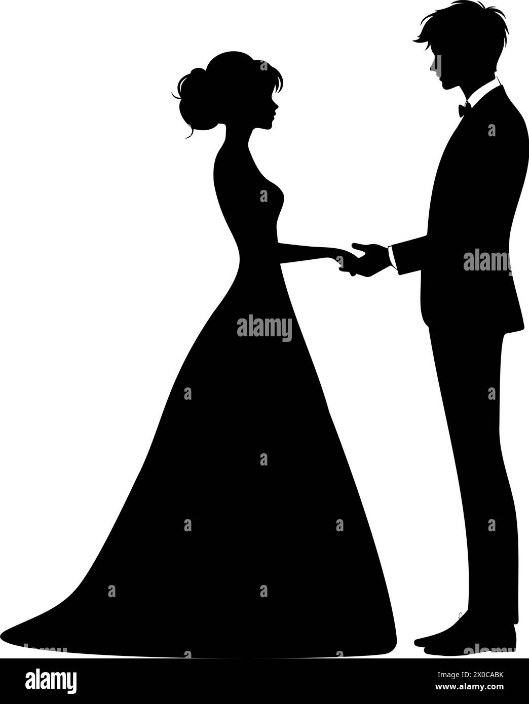 Silhouette of a young couple elegantly dressed holding hands. Vector illustration Stock Vector