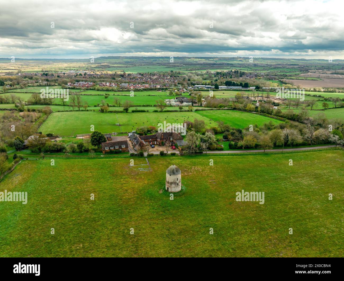 Kineton Village and Windmill Stock Photo