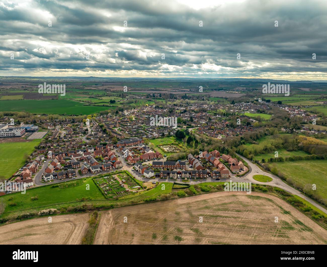 Kineton Village and Windmill Stock Photo