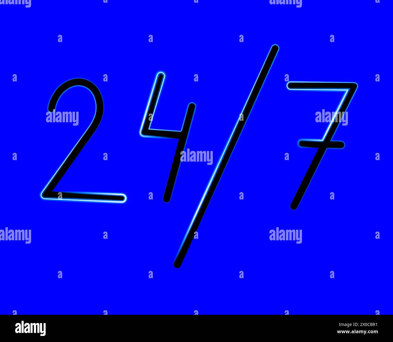 Vector isolated illustration of inscription 24 hours a day with neon