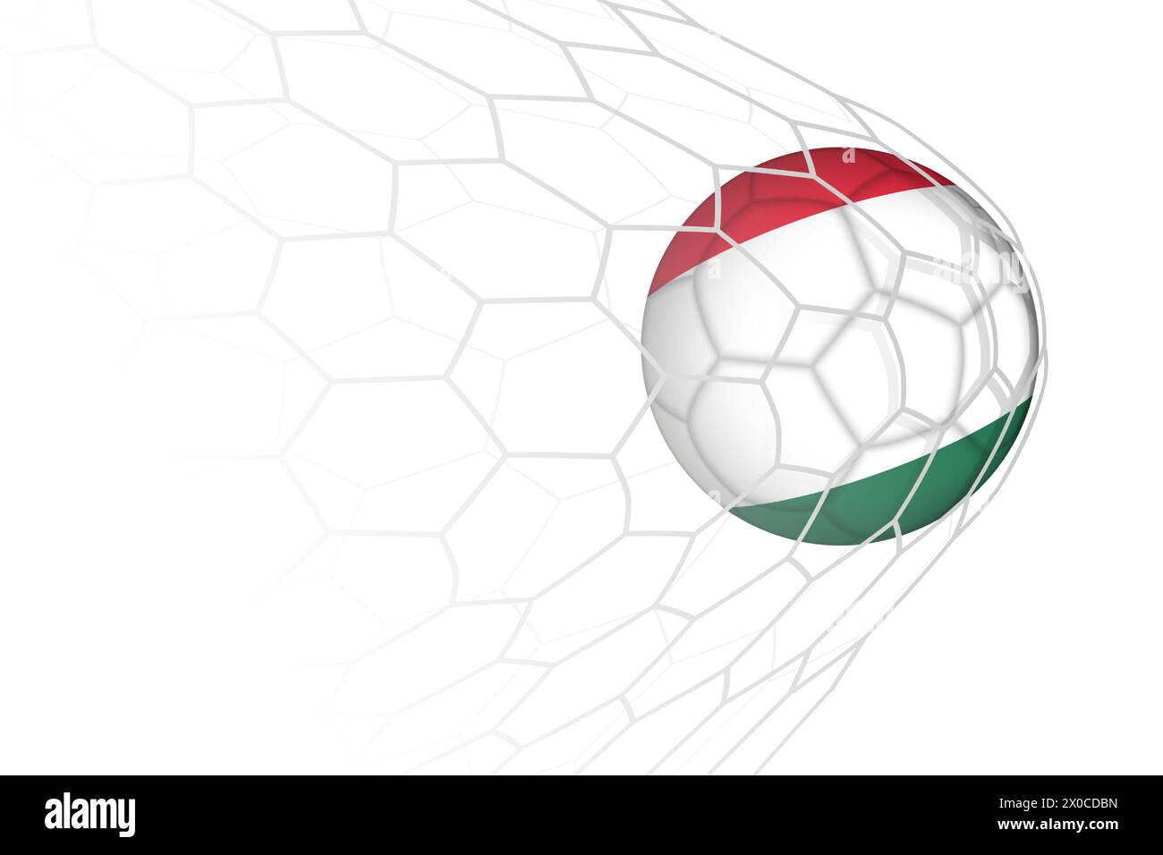 Hungary flag soccer ball in net. Vector sport illustration. Stock Vector