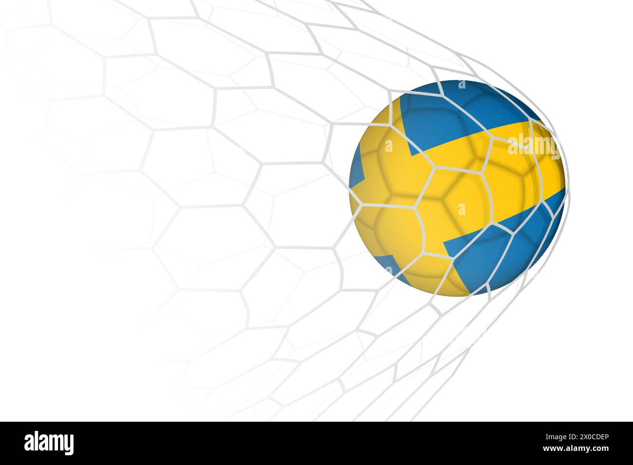 Sweden flag soccer ball in net. Vector sport illustration. Stock Vector