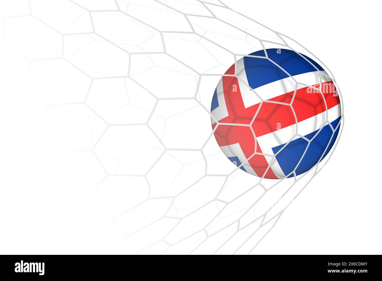Iceland flag soccer ball in net. Vector sport illustration. Stock Vector