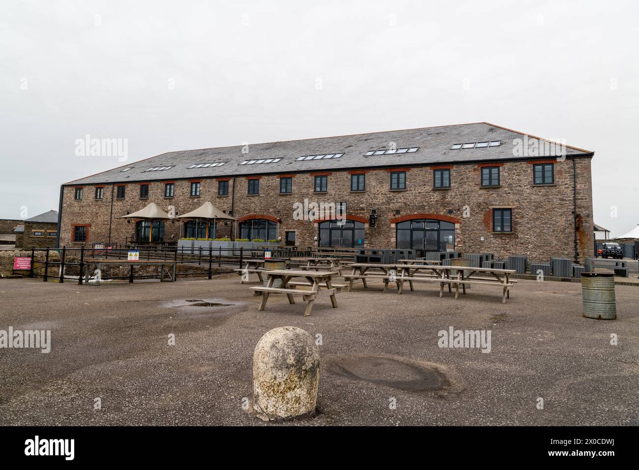 Porthcawl's old harbour warehouse has been converted in commercial properties Stock Photo