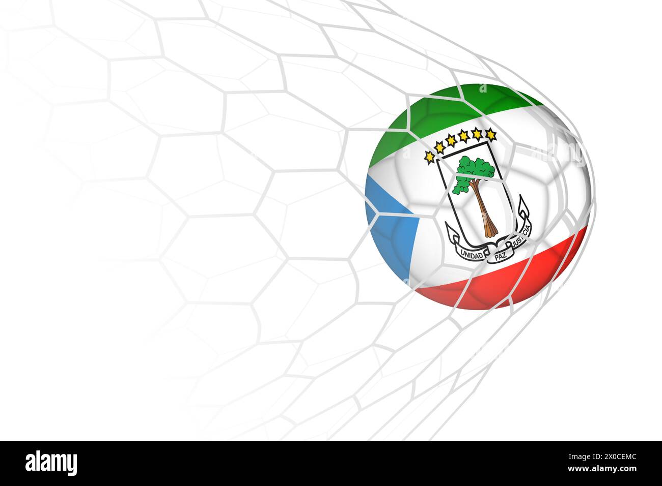 Equatorial Guinea flag soccer ball in net. Vector sport illustration. Stock Vector