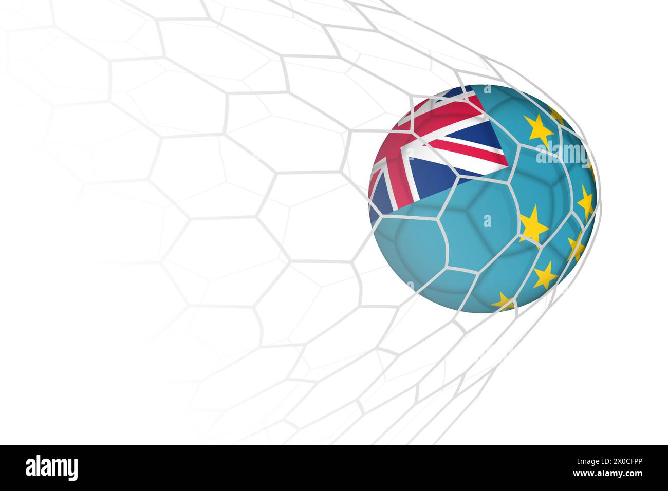 Tuvalu flag soccer ball in net. Vector sport illustration Stock Vector