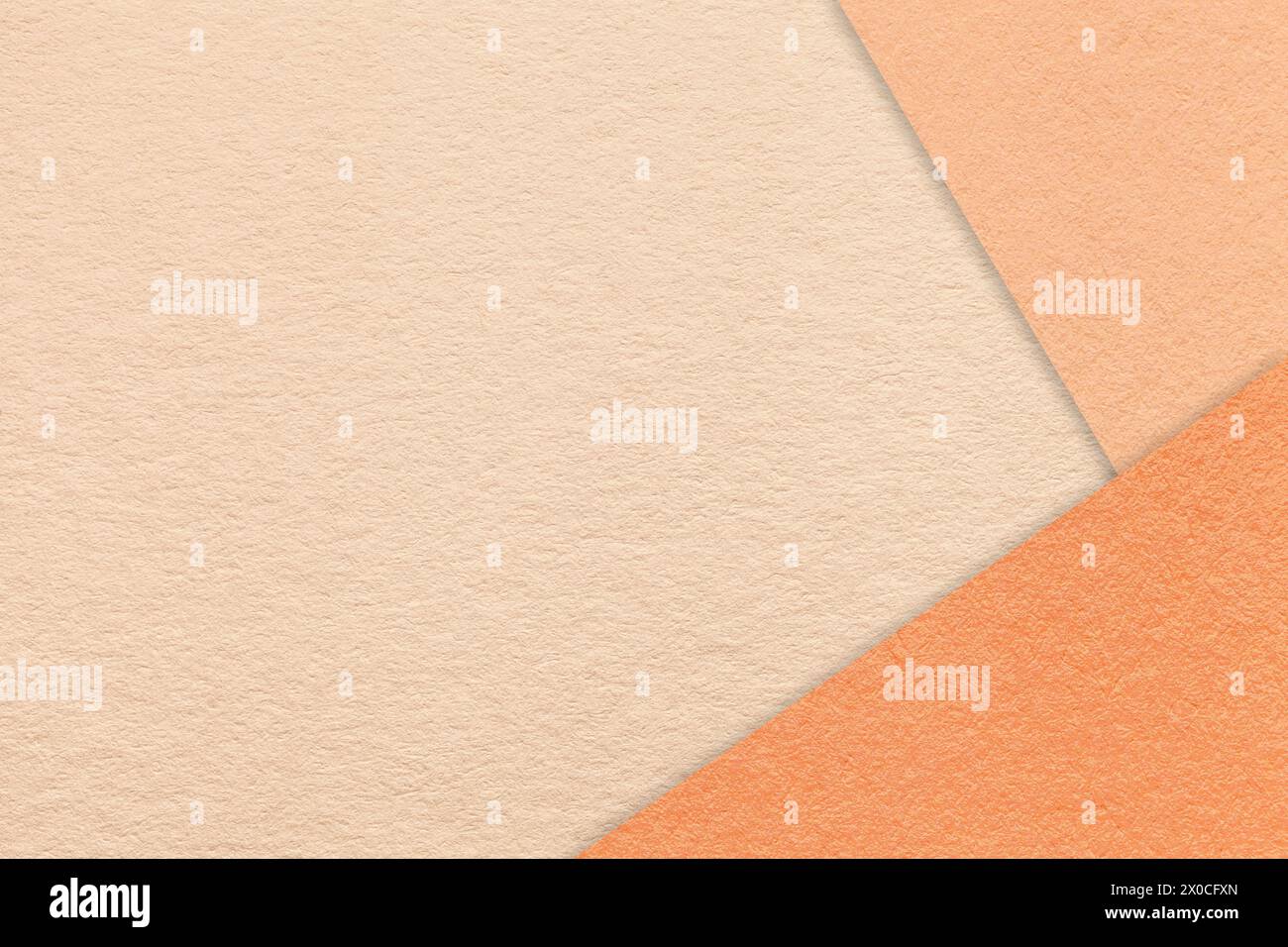 Texture of craft beige color paper background with peach fuzz and coral border. Vintage abstract pearl cardboard. Presentation template and mockup wit Stock Photo