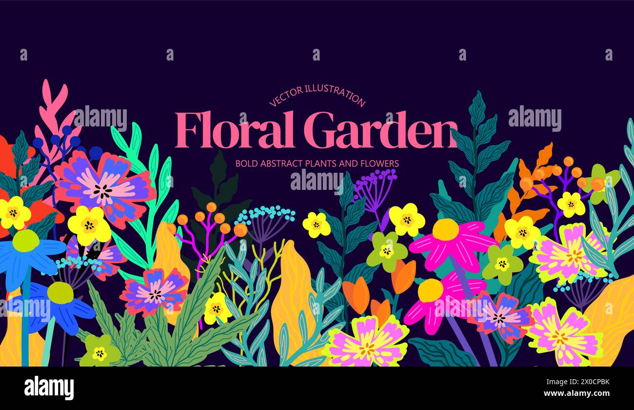 Bold and colourful floral modern plants and flowers collection. Vector illustration Stock Vector