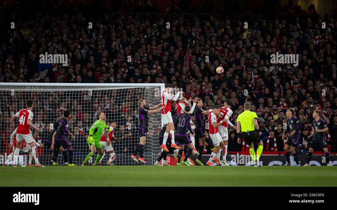London, England. 09th Apr 2024.  Kai Havertz (Arsenal) Gabriel Magalhaes (Arsenal) Gabriel Magalhaes (Arsenal) William Saliba (Arsenal) Serge Gnabry ( Stock Photo