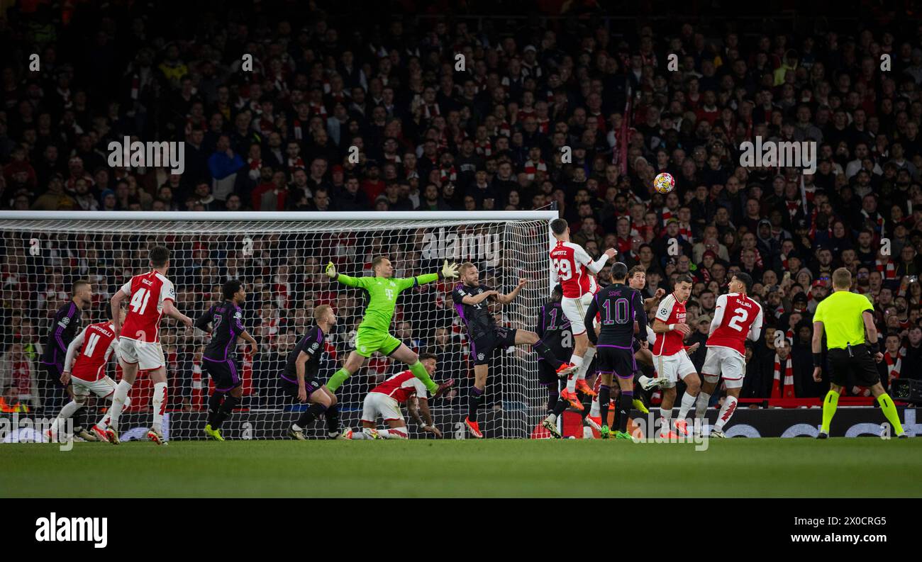 London, England. 09th Apr 2024.  Kai Havertz (Arsenal) Gabriel Magalhaes (Arsenal) Gabriel Magalhaes (Arsenal) William Saliba (Arsenal) Serge Gnabry ( Stock Photo