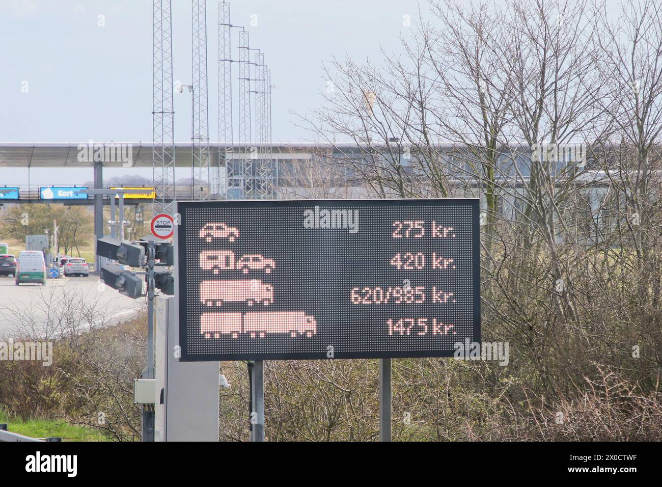 List of tolls at eastern end of The Great Belt Bridge viewed from