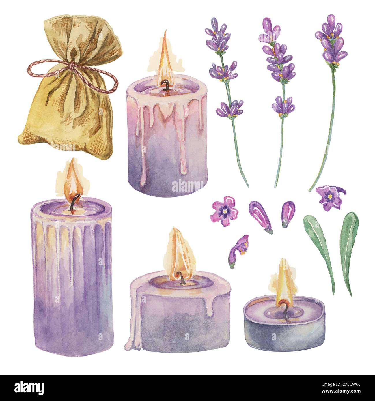 Lavender aromatherapy set with lilac candles, flowers and sachet for ...