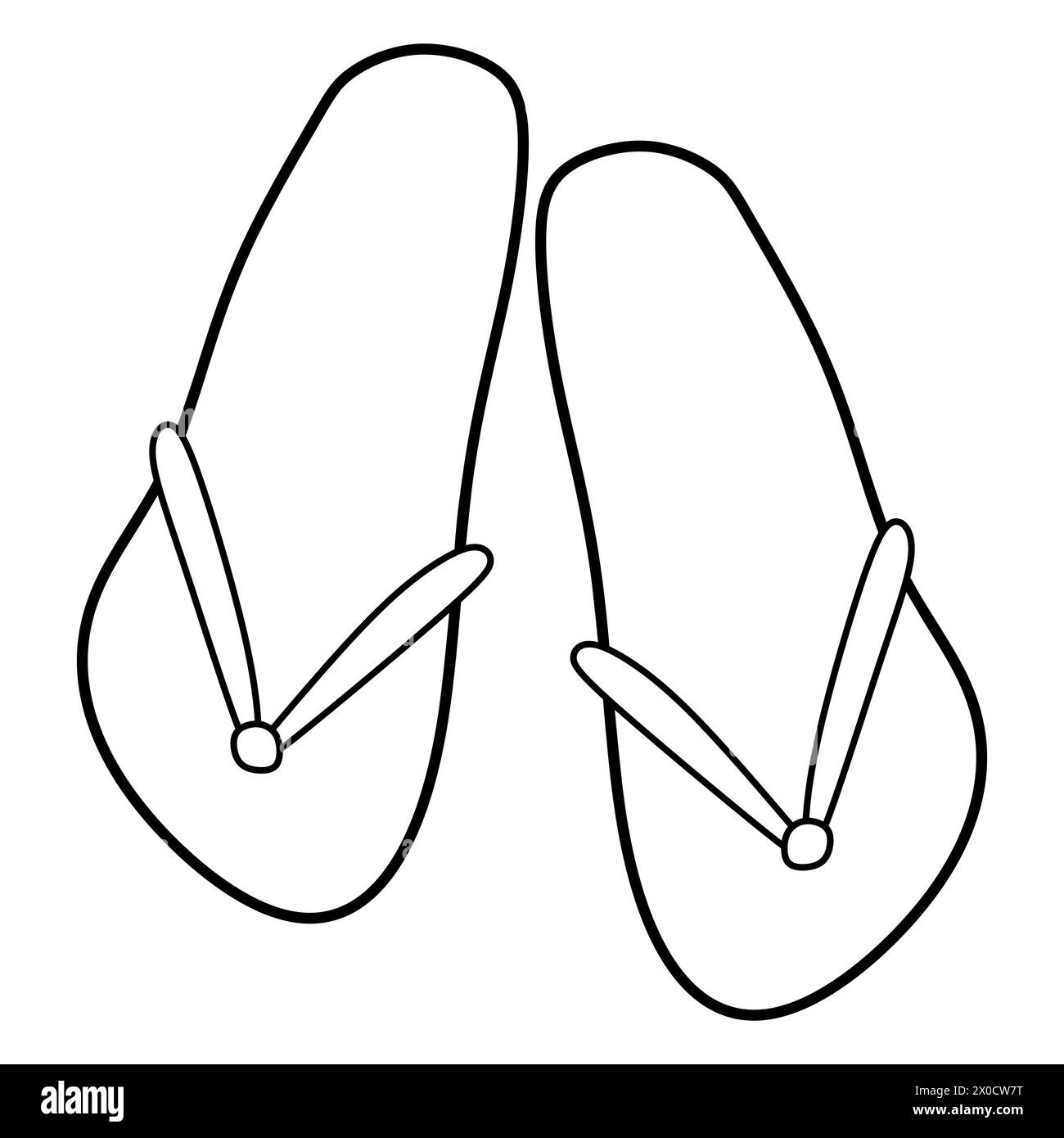 Doodle of flip-flops isolated on white background. Hand drawn vector illustration of beach shoes. Outline Black and White Flip flops, Beach Summer Foo Stock Vector