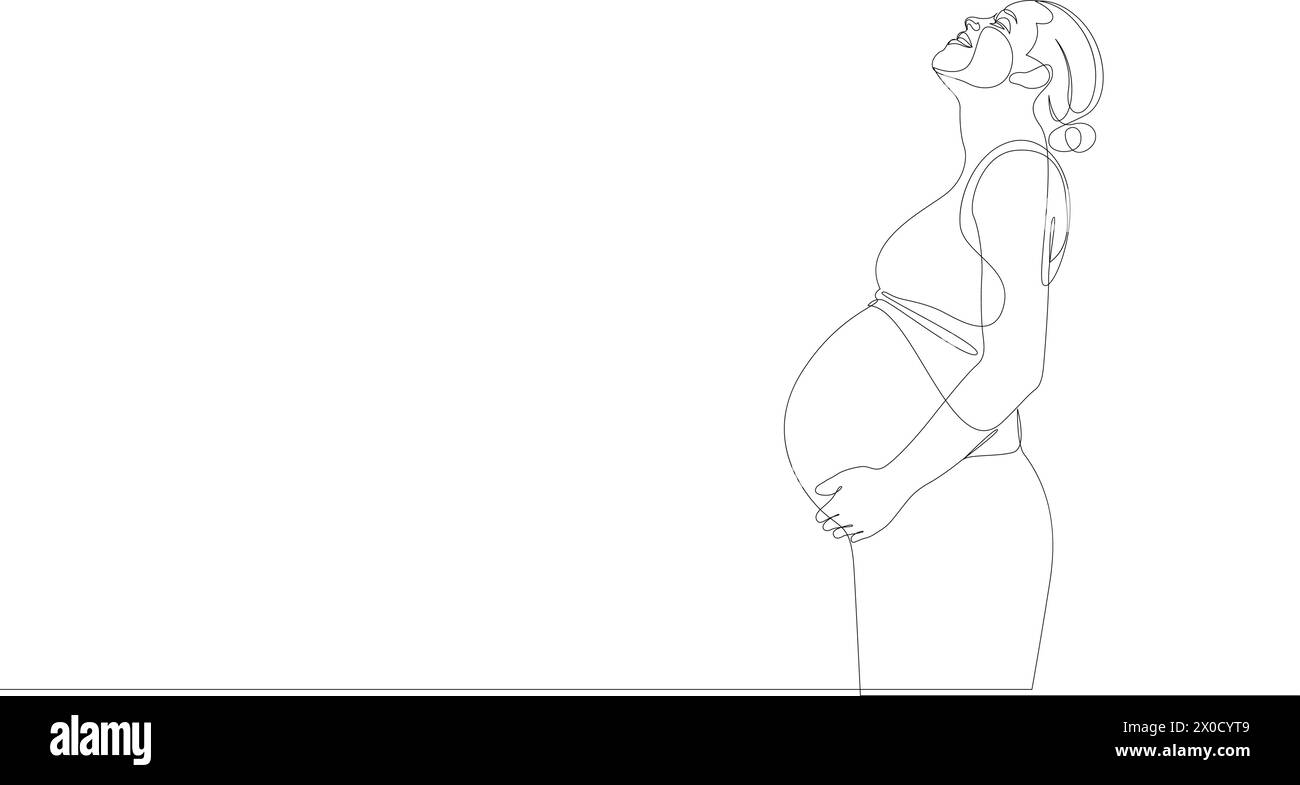 Continuous one line drawing of pregnant woman. Single line vector illustration Stock Vector