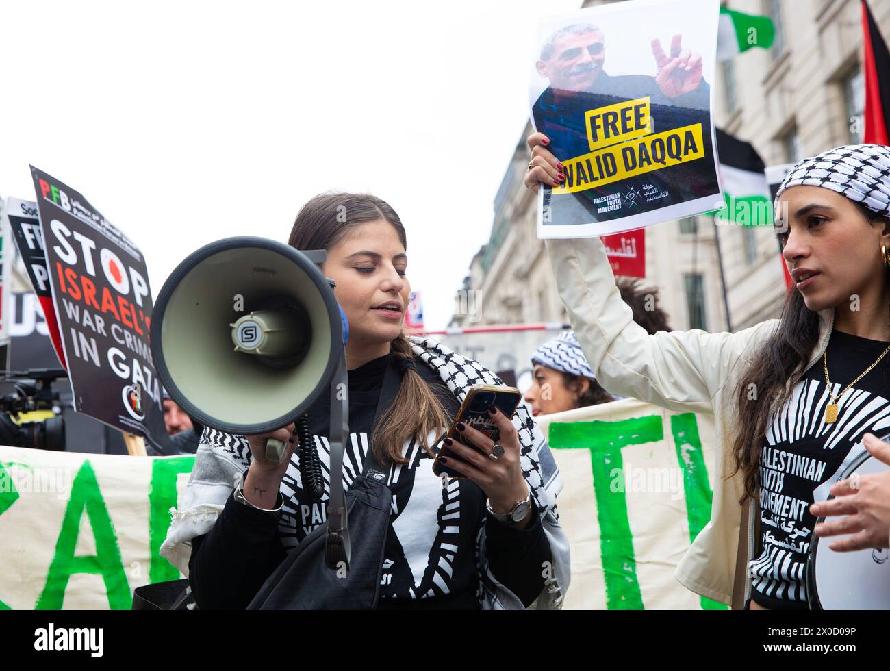 Pro-Palestinian protesters gather for their NAKBA 75 – National Protest near the BBC in London. Stock Photo